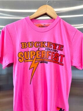 NWT Aviator Nation Buckeye Festival 2025 Boyfriend Cropped Tee Shirt - Neon Pink